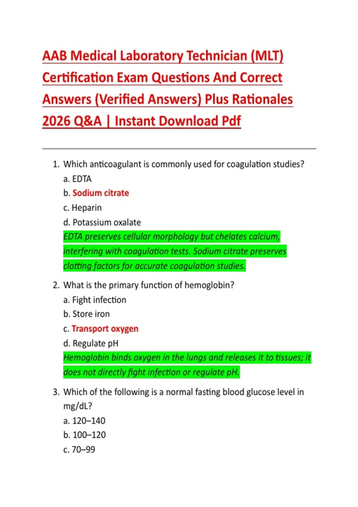 AAB Medical Laboratory Technician (MLT) Certification Exam Questions ...