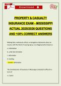 PROPERTY & CASUALTY INSURANCE EXAM &ndash; MISSISSIPPI ACTUAL 2026 QUESTIONS AND 100&percnt; CORRECT ANSWERS