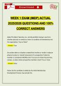 WEEK 1 EXAM &lpar;IMDP&rpar; ACTUAL 2026 QUESTIONS AND 100&percnt; CORRECT ANSWERS
