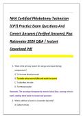 NHA Certified Phlebotomy Technician  &lpar;CPT&rpar; Practice Exam Questions And  Correct Answers &lpar;Verified Answers&rpar; Plus  Rationales 2026 Q&A &vert; Instant  Download Pdf