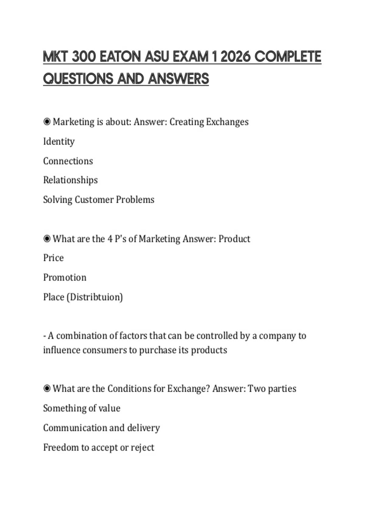 MKT 300 EATON ASU EXAM 1 2026 COMPLETE QUESTIONS AND ANSWERS - MKT 300 ...