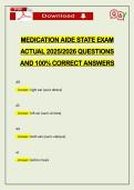 MEDICATION AIDE STATE EXAM ACTUAL 2026 QUESTIONS AND 100&percnt; CORRECT ANSWERS