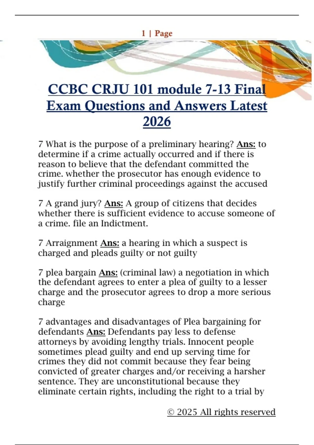 Ccbc Course CCBC CRJU 101 module 7-13 Final Exam Questions and Answers Latest 2026 ...