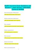 Health Insurance Exam Questions and Answers &vert; Latest Version &vert; 2025&sol;2026 &vert;  Correct & Verified
