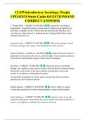 CLEP Introductory Sociology&colon; People  UPDATED Study Guide QUESTIONSAND  CORRECT ANSWSER 