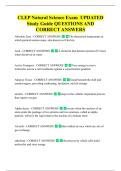 CLEP Natural Science Exam  UPDATED  Study Guide QUESTIONS AND  CORRECT ANSWERS 