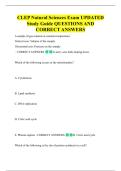 CLEP Natural Sciences Exam UPDATED  Study Guide QUESTIONS AND  CORRECT ANSWERS 
