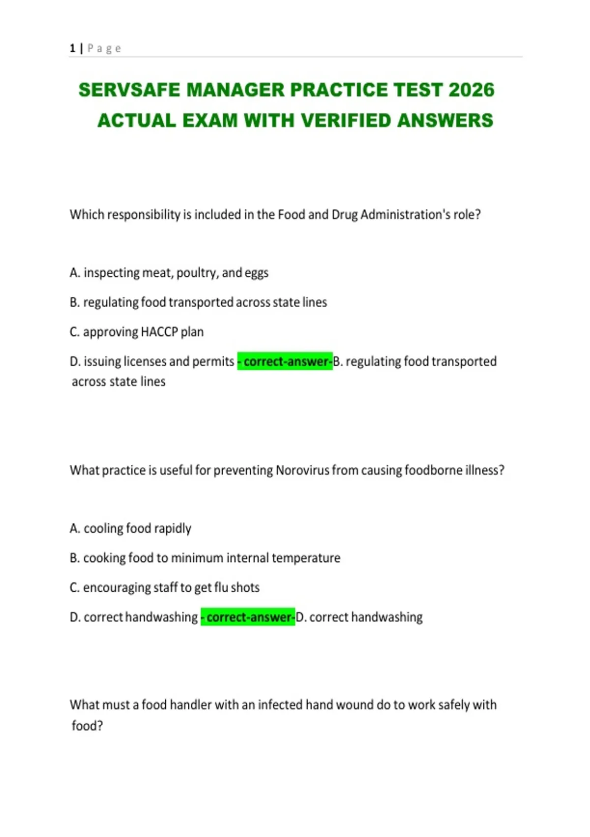 SERVSAFE MANAGER PRACTICE TEST 2026 ACTUAL EXAM WITH VERIFIED ANSWERS ...