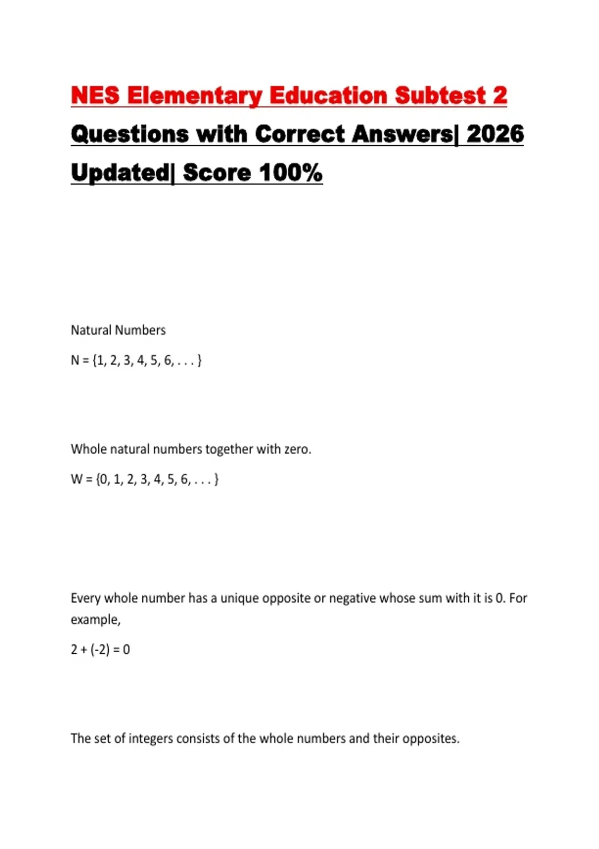 NES Elementary Education Subtest 2 Questions with Correct Answers| 2026 ...