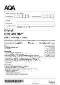 AQA A LEVEL MAY JUNE 2025 PSYCHOLOGY PAPER 2 QUESTION PAPER