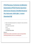 PTCB Pharmacy Technician Certification  Examination &lpar;PTCE&rpar; Practice Questions  And Correct Answers &lpar;Verified Answers&rpar;  Plus Rationales 2026 Q&A &vert; Instant  Download Pdf 