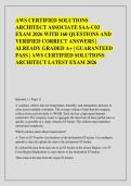 AWS CERTIFIED SOLUTIONS  ARCHITECT ASSOCIATE SAA-C03  EXAM 2026 WITH 160 QUESTIONS AND  VERIFIED CORRECT ANSWERS &vert;  ALREADY GRADED A&plus; &vert; GUARANTEED  PASS &vert; AWS CERTIFIED SOLUTIONS  ARCHITECT LATEST EXAM 2026            Question 1 &lpar; Topic 1&rpar;  A company coll