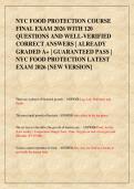 NYC FOOD PROTECTION COURSE  FINAL EXAM 2026 WITH 120  QUESTIONS AND WELL-VERIFIED  CORRECT ANSWERS &vert; ALREADY  GRADED A&plus; &vert; GUARANTEED PASS &vert;  NYC FOOD PROTECTION LATEST  EXAM 2026 &lbrack;NEW VERSION&rsqb;