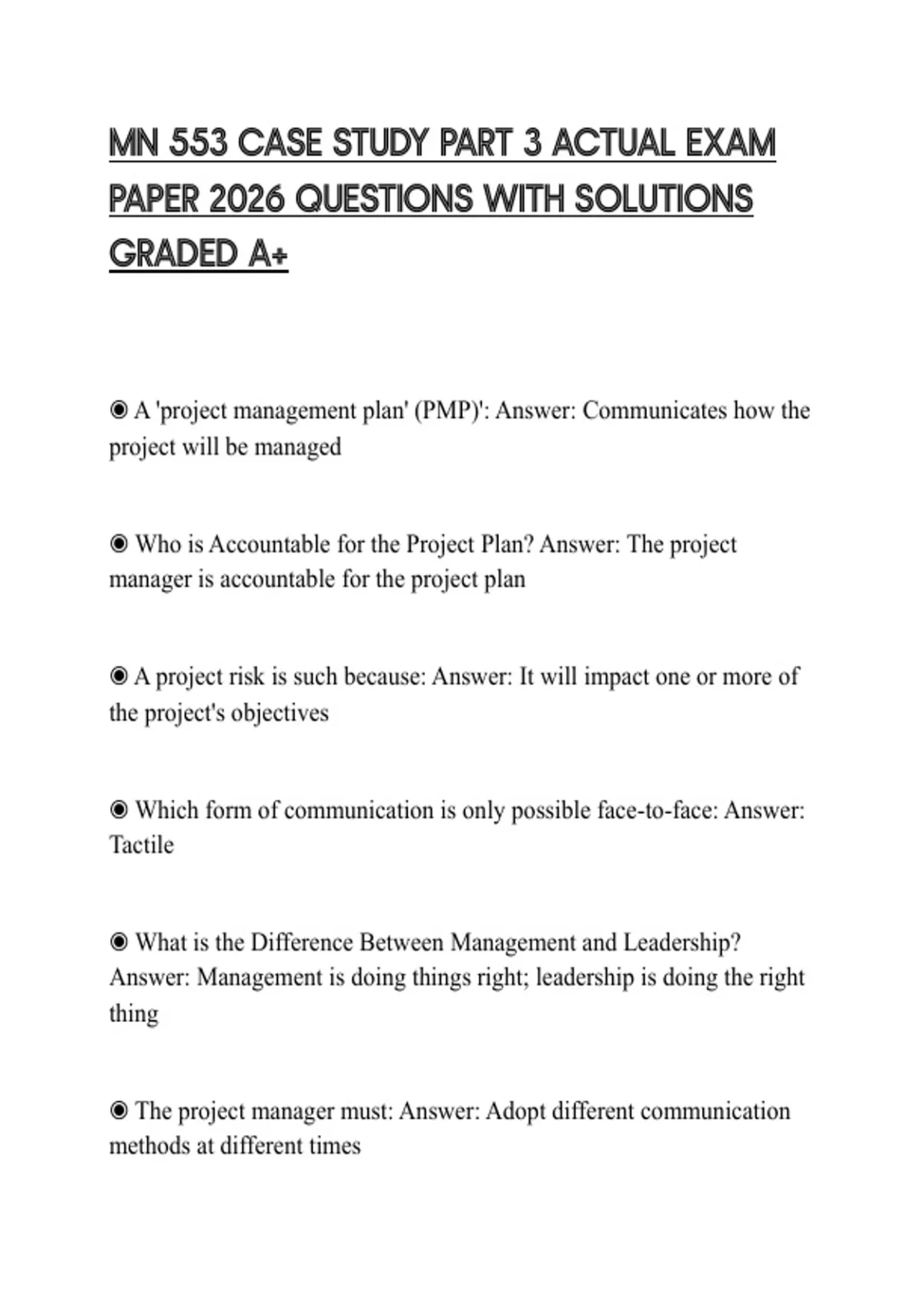 MN 553 CASE STUDY PART 3 ACTUAL EXAM PAPER 2026 QUESTIONS WITH ...