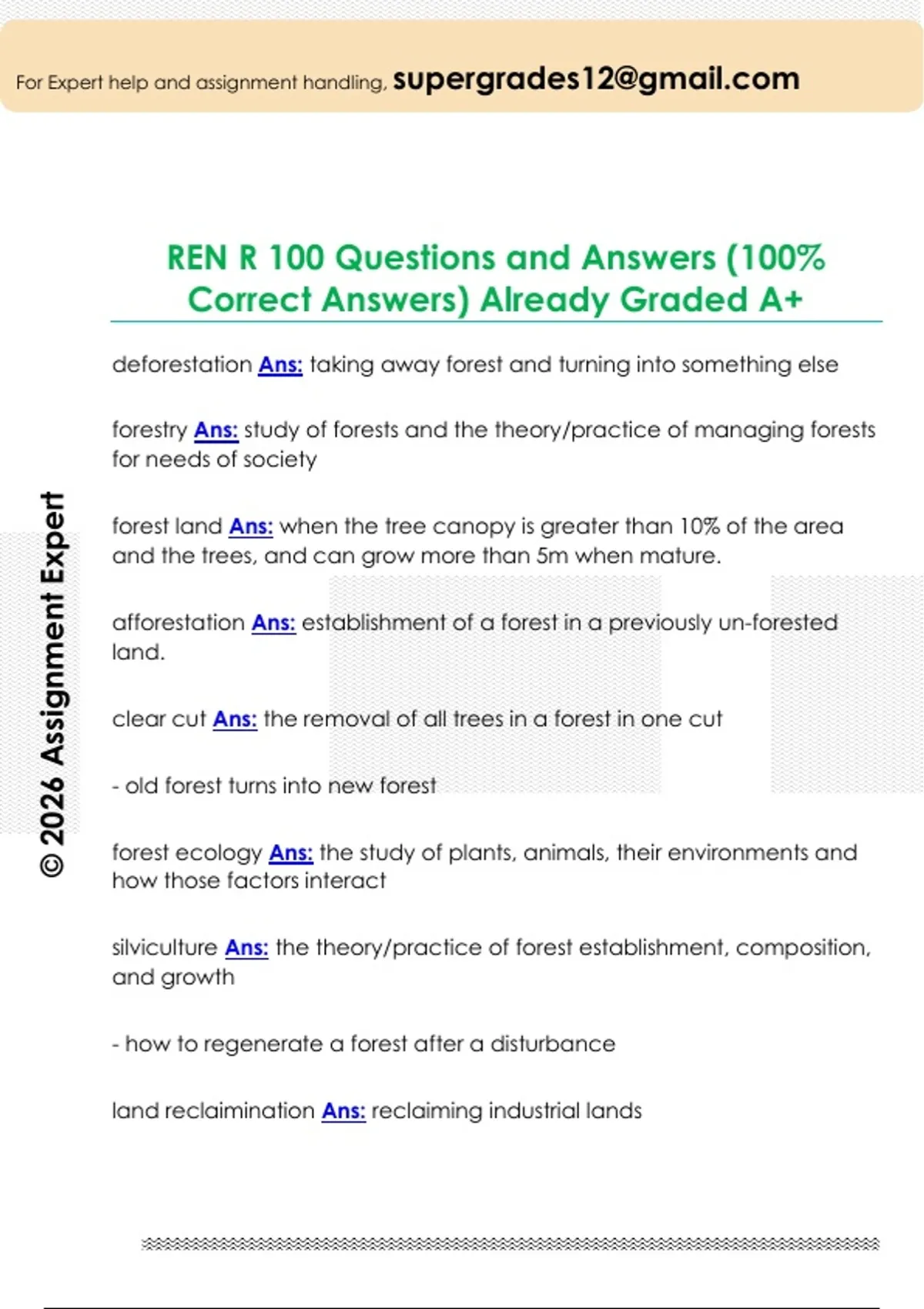 Question Answer For R REN R 100 Questions and Answers (100% Correct Answers) Already Graded ...