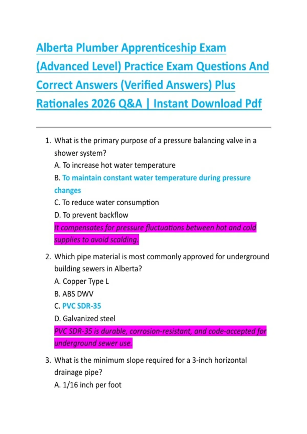 Alberta Plumber Apprenticeship Exam (Advanced Level) Practice Exam ...