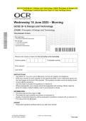 2025 OCR A Level in Design and Technology&colon; Product Design H406&sol;01 Principles of Product Design Combined Exam paper along with marking scheme