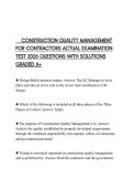 CONSTRUCTION QUALITY MANAGEMENT FOR CONTRACTORS ACTUAL EXAMINATION TEST 2026 QUESTIONS WITH SOLUTIONS GRADED A&plus;