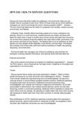 MPH 540 HEALTH SERVICE QUESTIONS