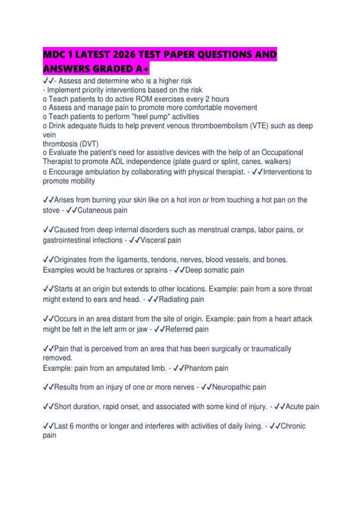 MDC 1 LATEST 2026 TEST PAPER QUESTIONS AND ANSWERS GRADED A.pdf - MDC 1 ...