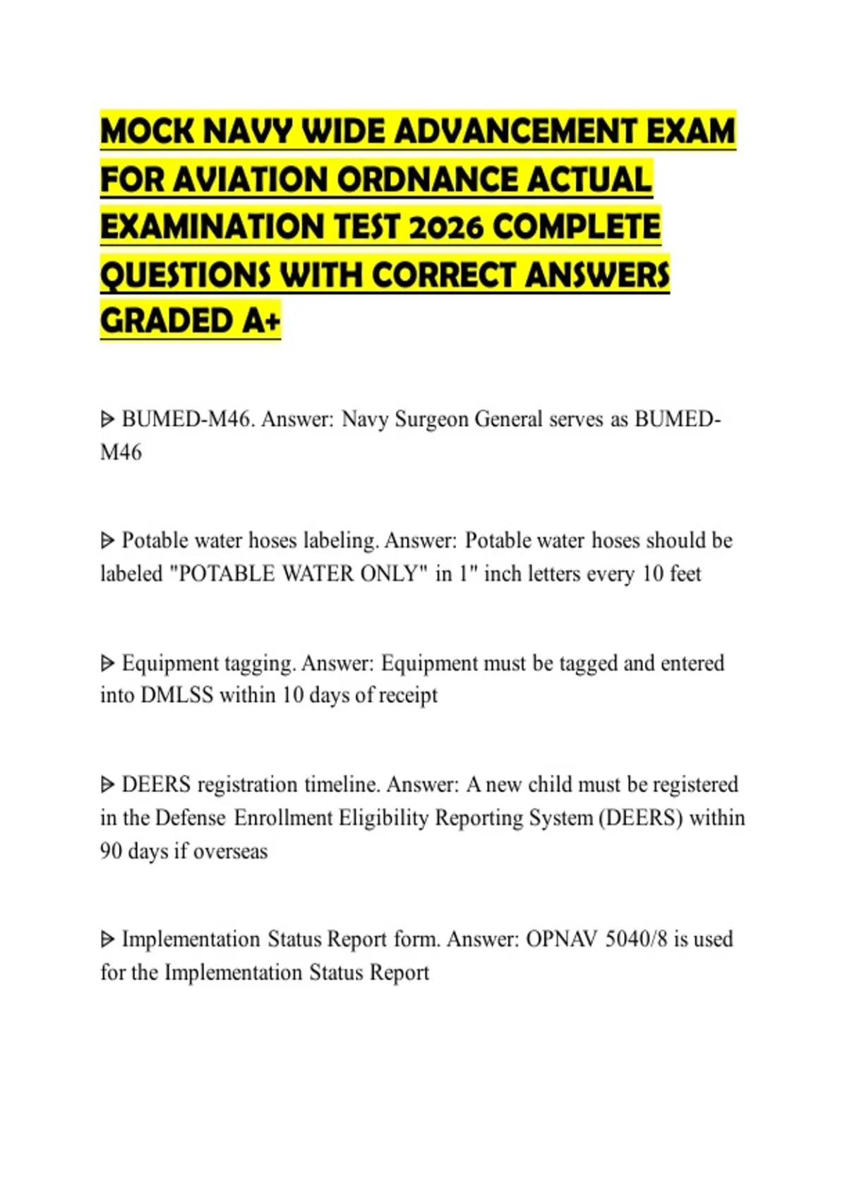 Navy Csec Example MOCK NAVY WIDE ADVANCEMENT EXAM FOR AVIATION ORDNANCE ACTUAL ...