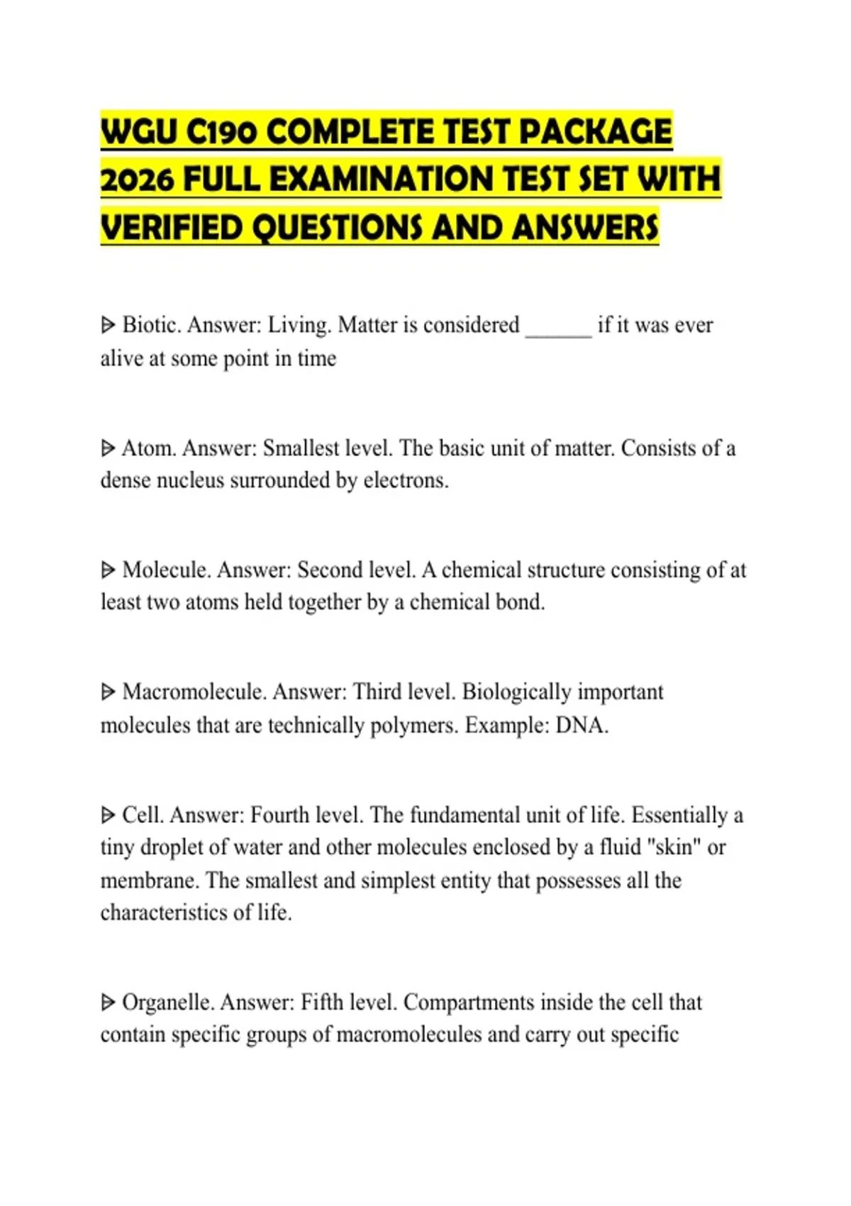 WGU C190 COMPLETE TEST PACKAGE 2026 FULL EXAMINATION TEST SET WITH ...