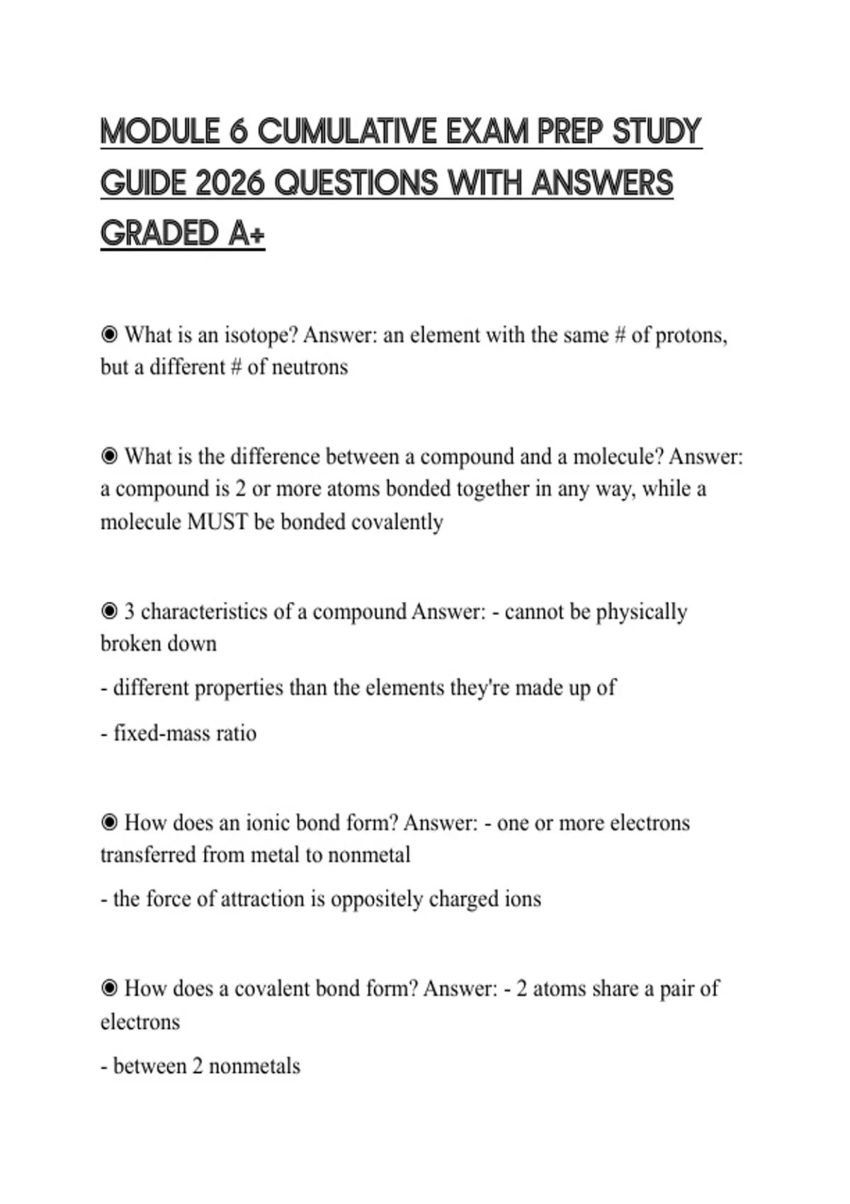 MODULE 6 CUMULATIVE EXAM PREP STUDY GUIDE 2026 QUESTIONS WITH ANSWERS ...