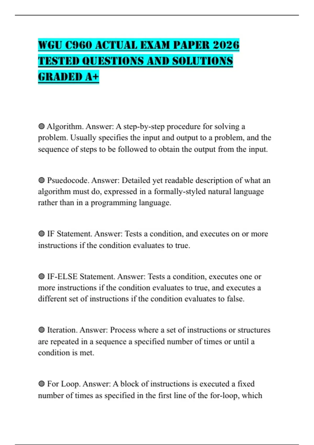 WGU C960 ACTUAL EXAM PAPER 2026 TESTED QUESTIONS AND SOLUTIONS GRADED ...