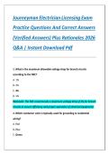 Journeyman Electrician Licensing Exam Practice Questions And Correct Answers &lpar;Verified Answers&rpar; Plus Rationales 2026 Q&A &vert; Instant Download Pdf