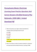 Pennsylvania Master Electrician Licensing Exam Practice Questions And Correct Answers &lpar;Verified Answers&rpar; Plus Rationales &vert;2026 Q&A &vert; Instant Download Pdf