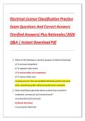 Electrical License Classification Practice Exam Questions And Correct Answers &lpar;Verified Answers&rpar; Plus Rationales&vert;2026 Q&A &vert; Instant Download Pdf