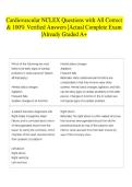 Cardiovascular NCLEX Questions with All Correct & 100&percnt; Verified Answers &vert;Actual Complete Exam &vert;Already Graded A&plus; 