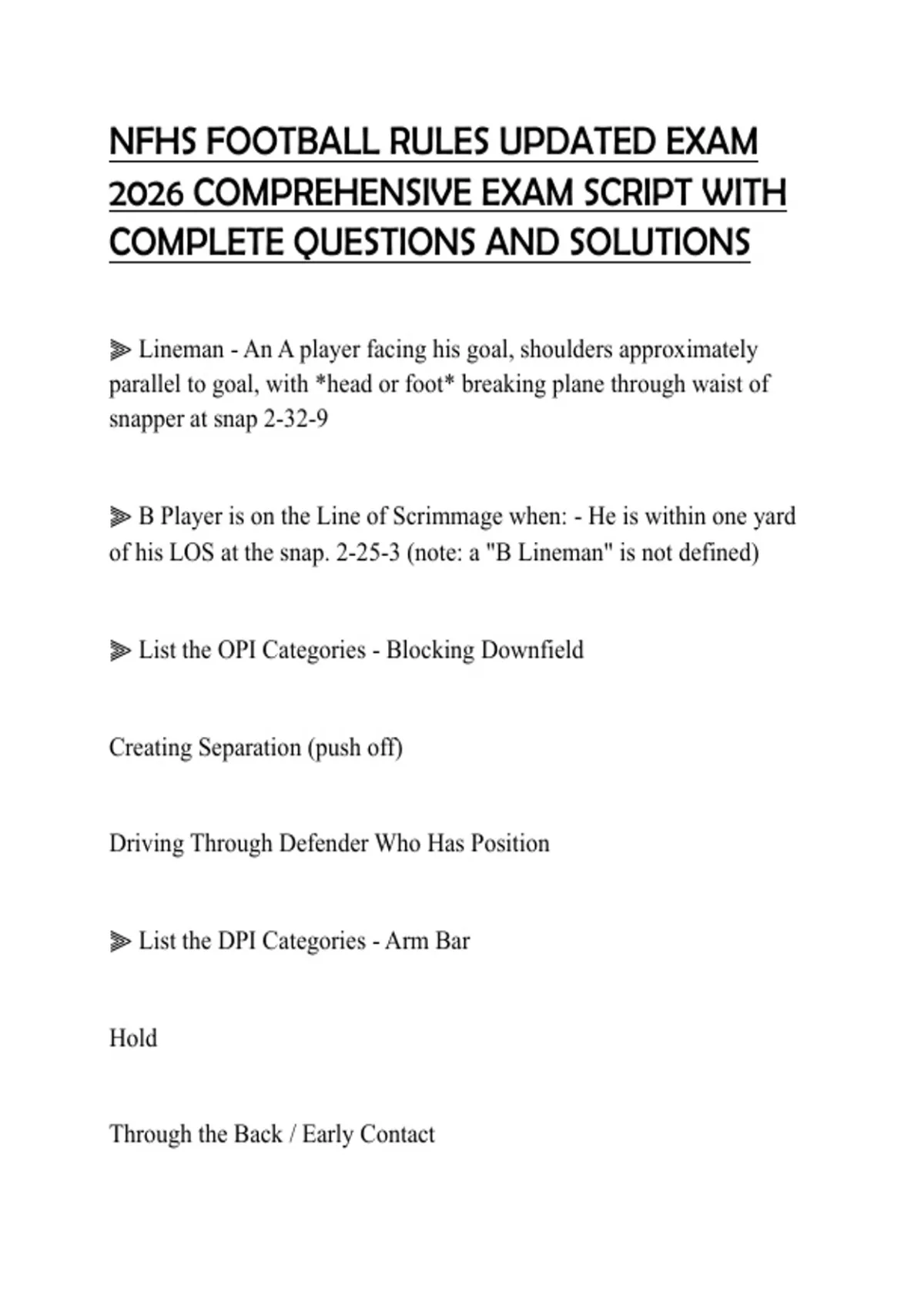 NFHS FOOTBALL RULES UPDATED EXAM 2026 COMPREHENSIVE EXAM SCRIPT WITH ...