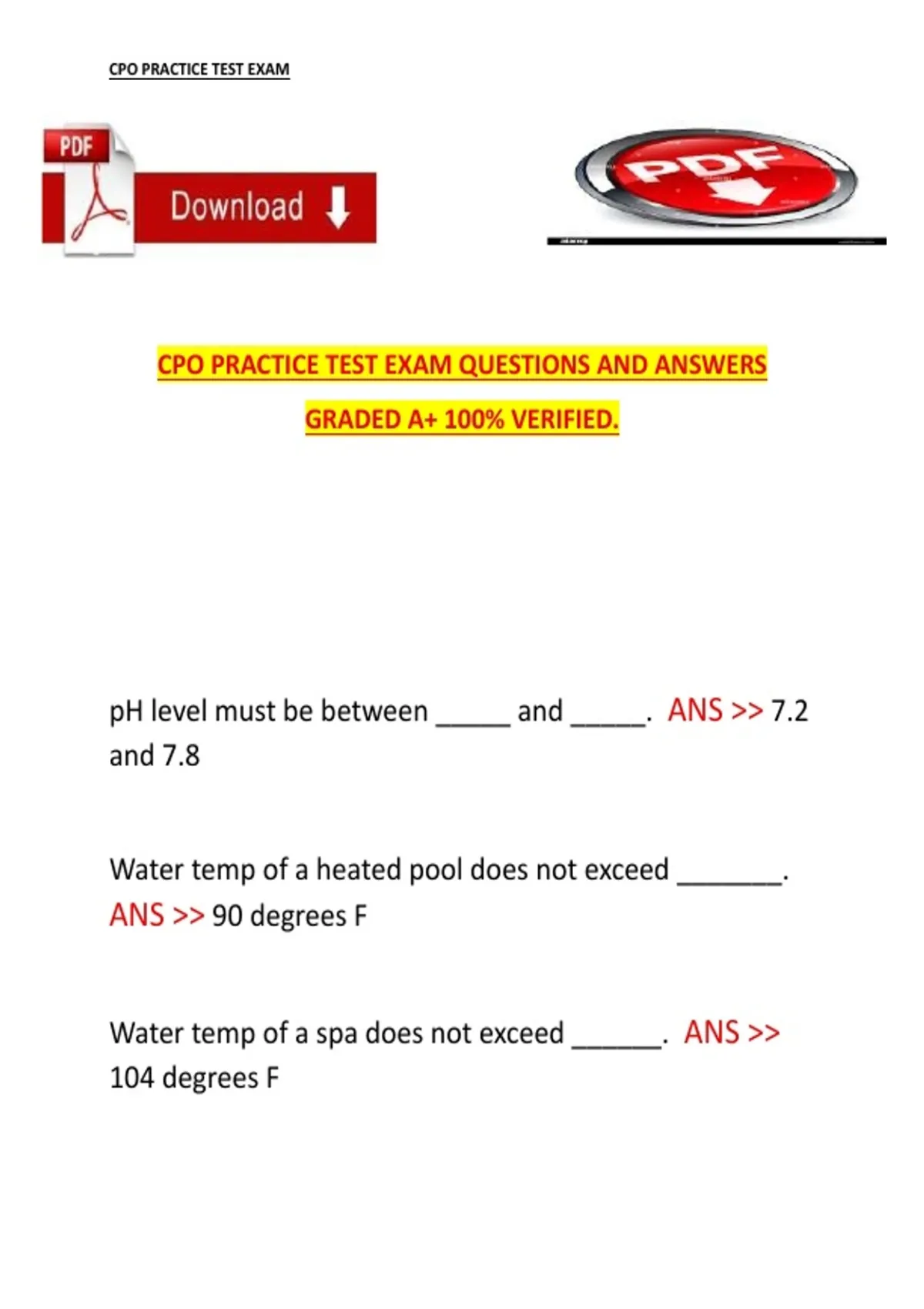 CPO Practice Test Exam – Questions and Answers (A+ Graded, 100% ...