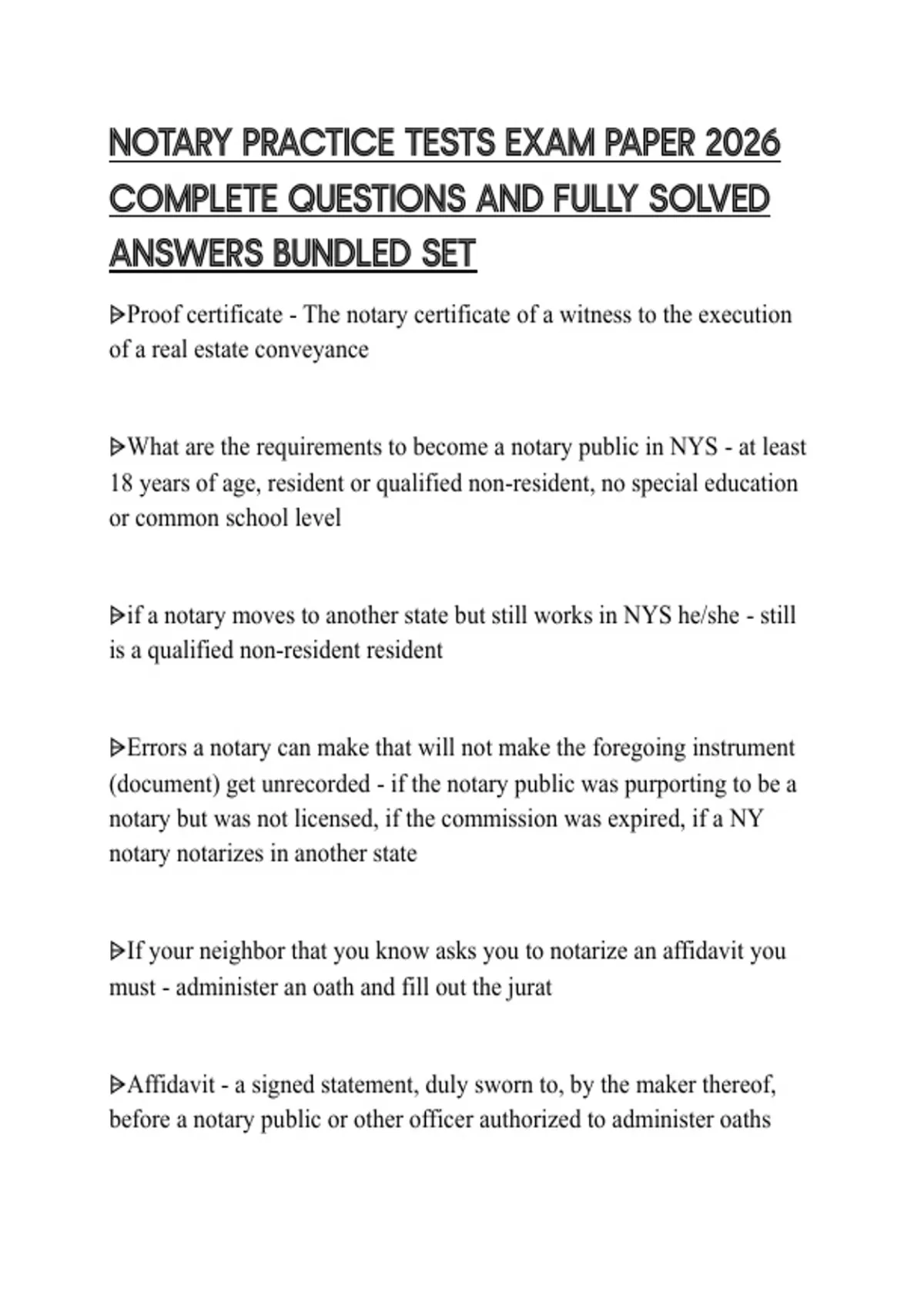 NOTARY PRACTICE TESTS EXAM PAPER 2026 COMPLETE QUESTIONS AND FULLY ...