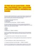 75 FREE NCLEX QUESTIONS - FROM BRILLIANTNURSE&period;COM 2 QUESTIONS & UPDATED CORRECT ANSWERS ALL PASSED