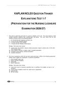 KAPLAN NCLEX QUESTION TRAINER EXPLANATIONS TEST 1-7 &lpar;PREPARATION FOR THE NURSING LICENSURE EXAMINATION 2026&sol;27&rpar;