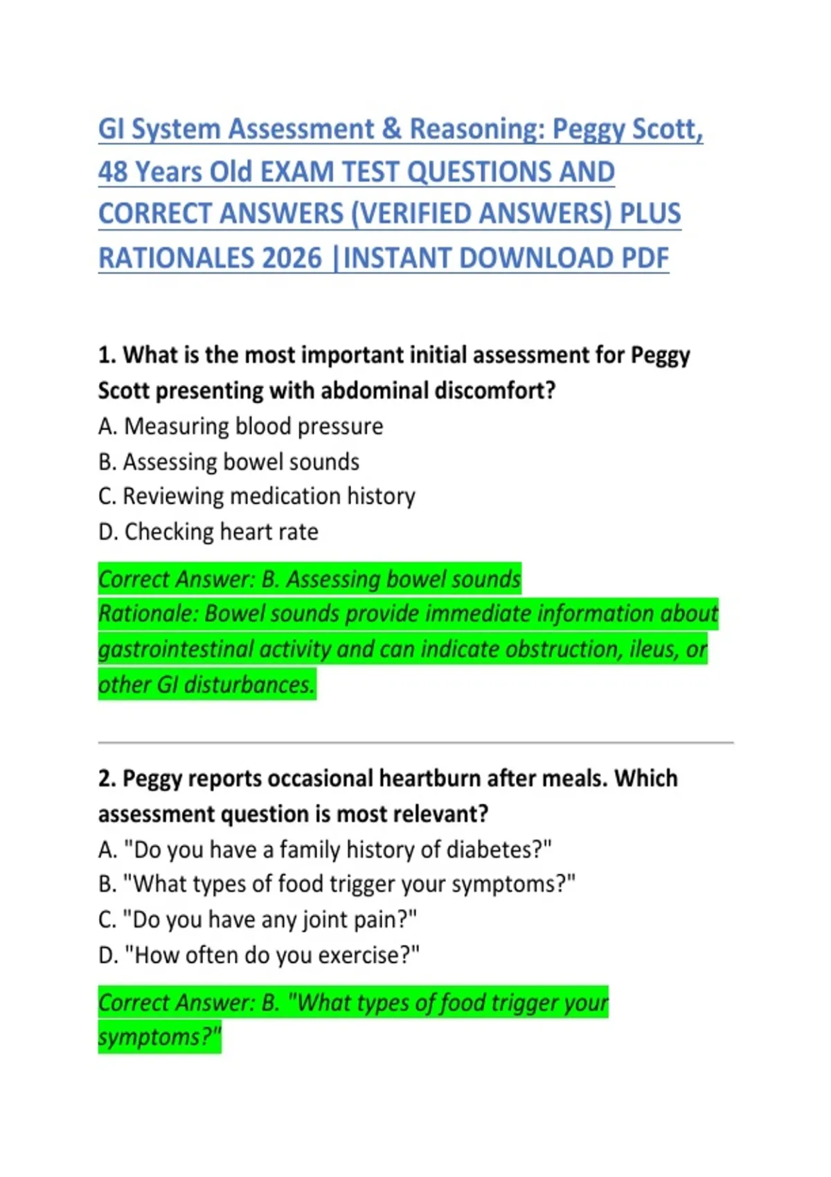 GI System Assessment – Test Questions, Clinical Skills, and Nursing ...