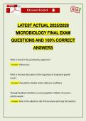 LATEST ACTUAL 2026 MICROBIOLOGY FINAL EXAM QUESTIONS AND 100&percnt; CORRECT ANSWERS