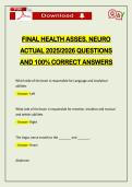 FINAL HEALTH ASSES&period; NEURO ACTUAL 2026 QUESTIONS AND 100&percnt; CORRECT ANSWERS