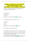 Healthcare Reimbursement Final Study  Guide UPDATED Study Guide  QUESTIONS AND CORRET ANSWSER 