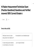 NJ Radon Measurement Technician Exam &lpar;Practice Questions&rpar;&vert; Questions and Verified Answers&vert; 100&percnt; Correct&vert; Grade A