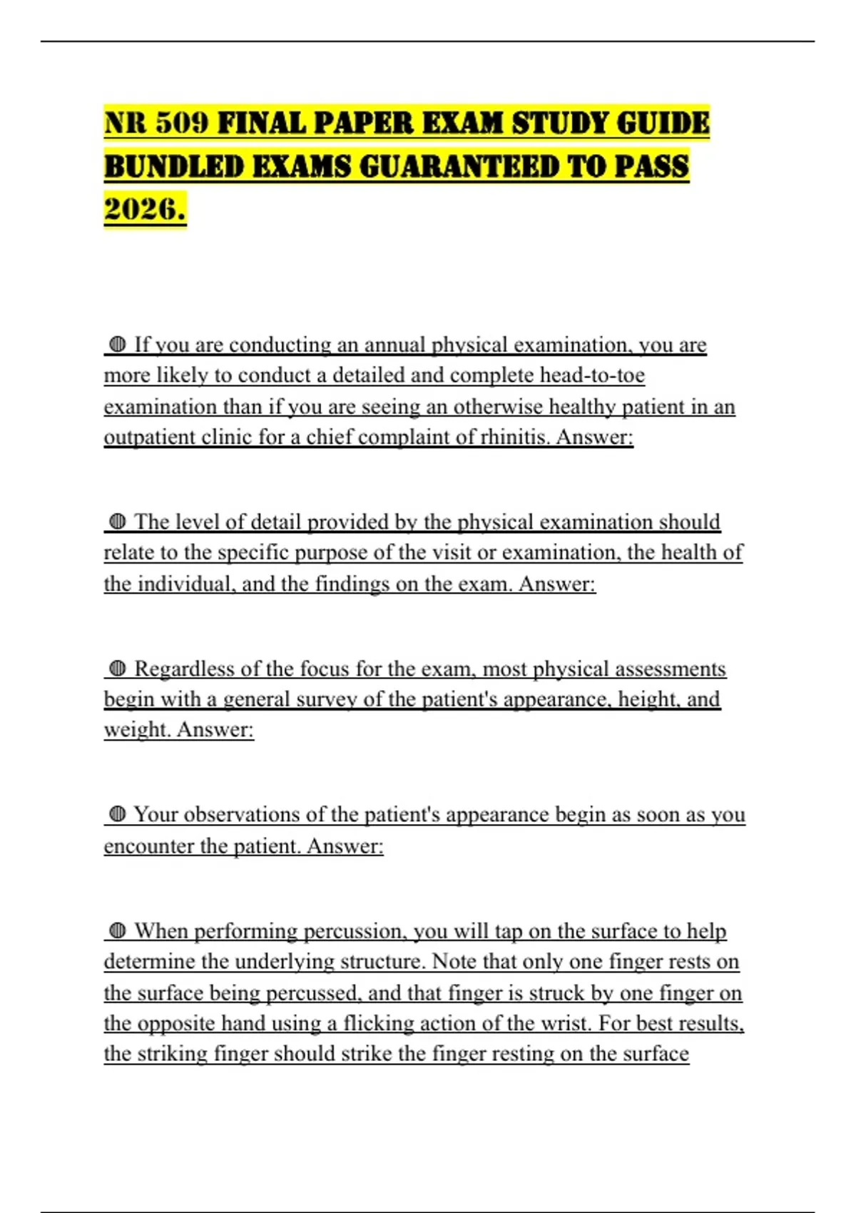 NR 509 FINAL PAPER EXAM STUDY GUIDE BUNDLED EXAMS GUARANTEED TO PASS ...