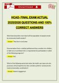 HCAD- FINAL EXAM ACTUAL 2026 QUESTIONS AND 100&percnt; CORRECT ANSWERS