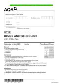 AQA GCSE DESIGN AND TECHNOLOGY Unit 1 Written Paper QP and MS 2025