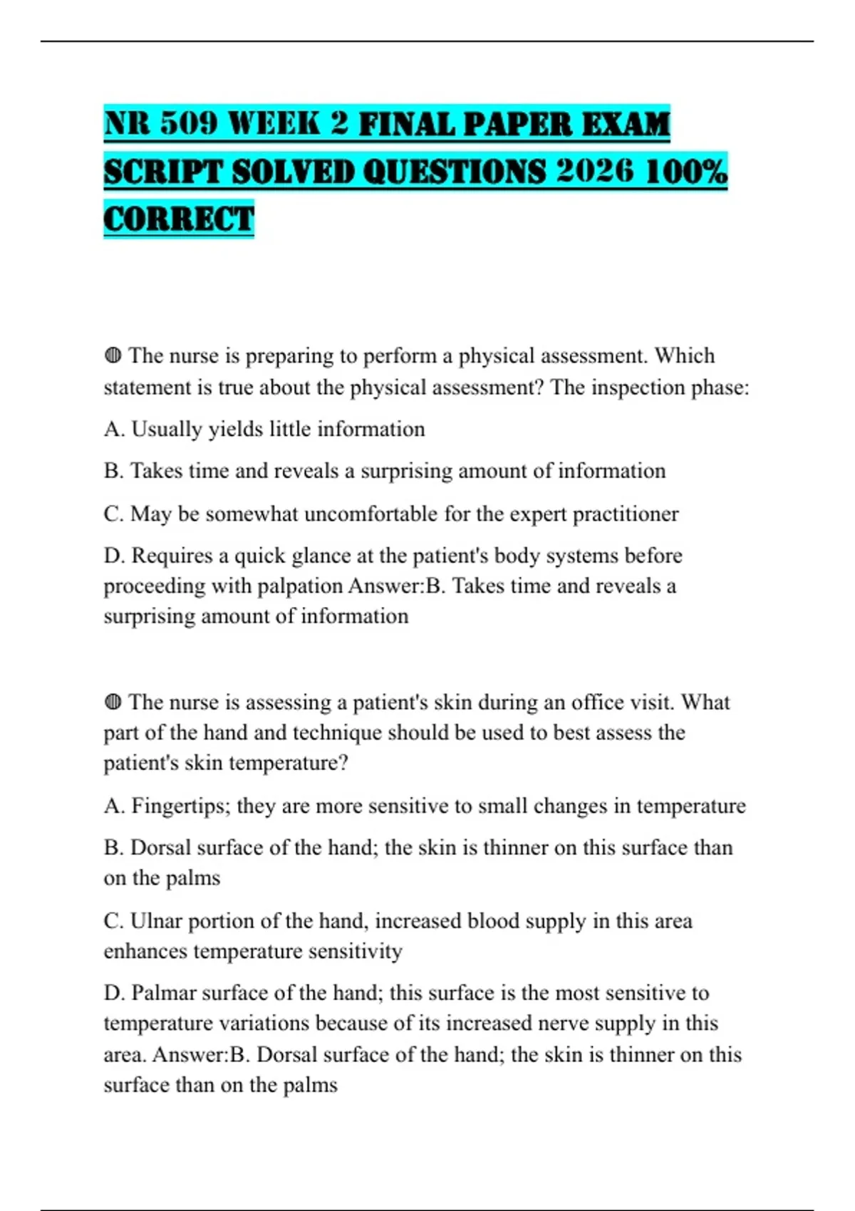 NR 509 WEEK 2 FINAL PAPER EXAM SCRIPT SOLVED QUESTIONS 2026 100% ...