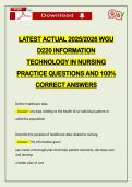 LATEST ACTUAL 2026 WGU D220 INFORMATION TECHNOLOGY IN NURSING PRACTICE QUESTIONS AND 100&percnt; CORRECT ANSWERS