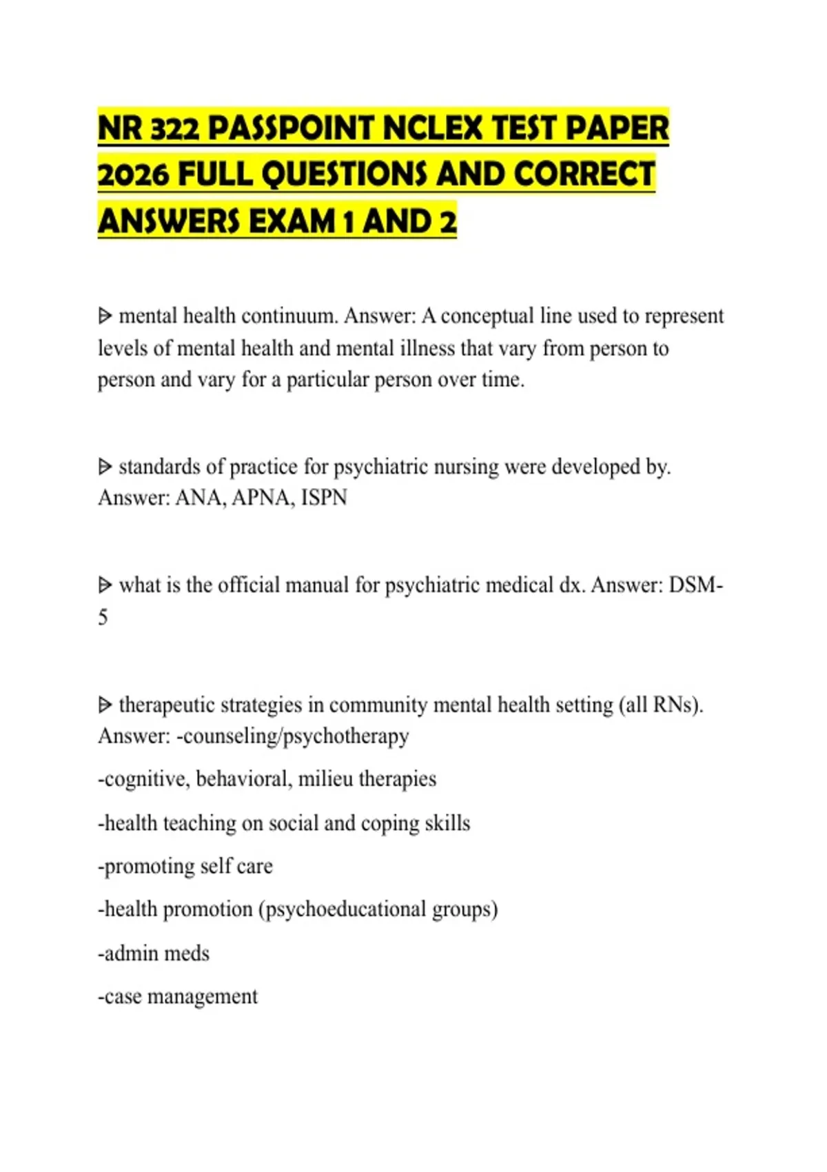 NR 322 PASSPOINT NCLEX TEST PAPER 2026 FULL QUESTIONS AND CORRECT ...