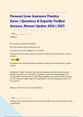 Personal Lines Insurance Practice Exam &vert; Questions & Expertly Verified Answers&comma; Newest Update 2026 &vert; 2027&period;    