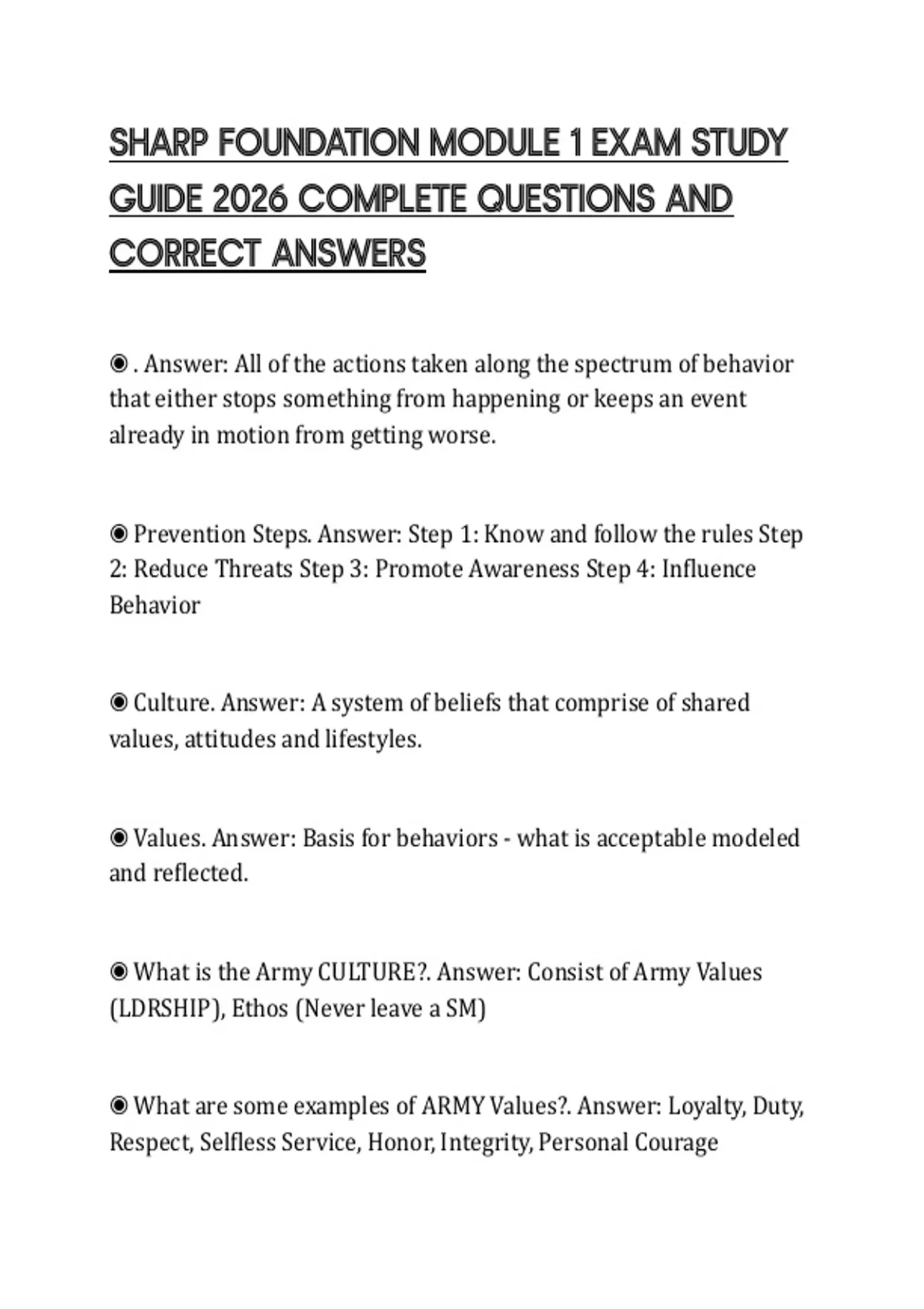 SHARP FOUNDATION MODULE 1 EXAM STUDY GUIDE 2026 COMPLETE QUESTIONS AND ...